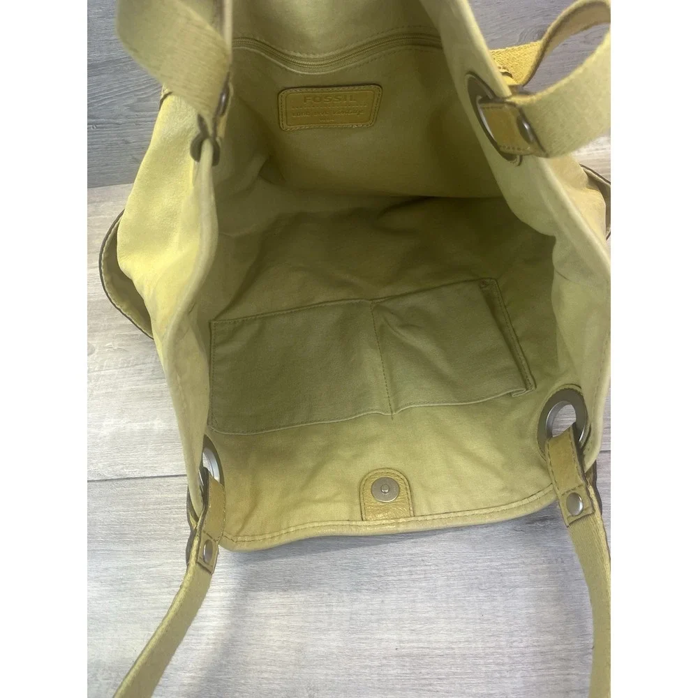 Fossil Hathaway Tote Bag Medium Yellow Leather Shoulder Handbag Purse